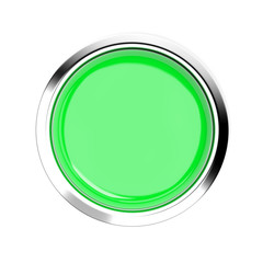 Green push button. Top view. 3d rendering illustration isolated