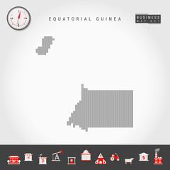 Vector Vertical Lines Pattern Map of Equatorial Guinea. Striped Simple Silhouette. Realistic Vector Compass. Business Infographic Icons.