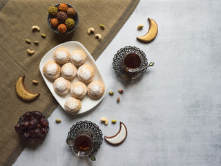 Arabic sweets celebration Eid Ramadan. Egyptian cookies 