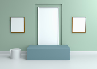 Podium in abstract vintage mint relaxing color schemes, 3d render..