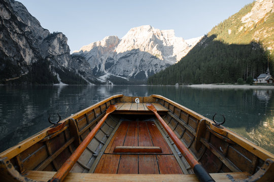 Boatview over the lago di braies, italy