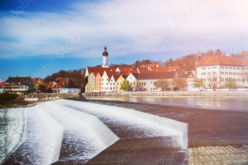 Streets And River Bank In Landsberg Am Lech Town In Germany