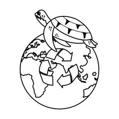 turtle with world planet and arrows recycle