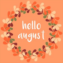 Hello august wreath sunny yellow and green vector card	