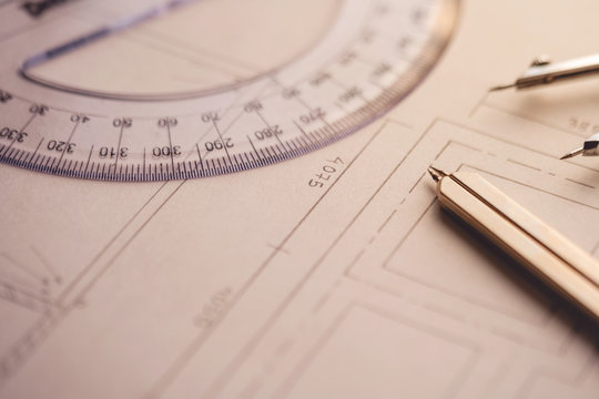 Top Close Up View Of Building Drawing Sheet