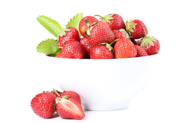 Fresh strawberries in bowl isolated on white background