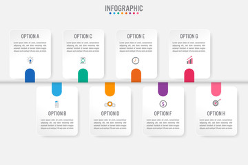 Business infographic template with 8 rectangular shape options, Abstract elements diagram or processes and business flat icon, Vector business template for presentation..
