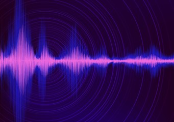 Dark Violet Digital Sound waves with Circle Vibration on Purple background,technology and earthquake wave concept,design for music industry,Vector,Illustration.