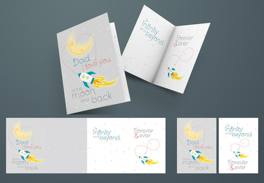 Illustrative Father's Day Card Layout with Moon Space Theme
