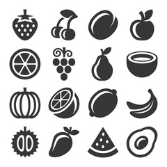 Fruits Icons Set on White Background. Vector