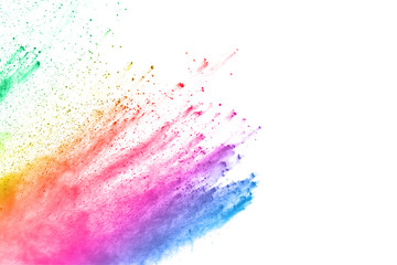 abstract powder splatted background. Colorful powder explosion on white background. Colored cloud. Colorful dust explode. Paint Holi.