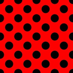 Tile vector pattern with black polka dots on red background	
