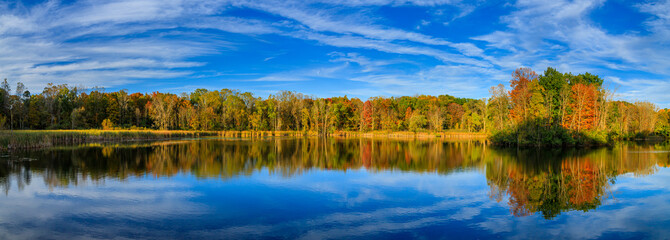 autumn landscape with lake and trees