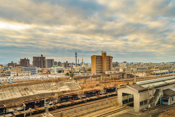 Obraz premium Japanese Urban Scene Train Point of View