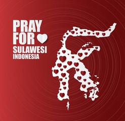 Pray for indonesia Message; in White Paper art Heart Icon modern style with Map on Gray background; design for Support and help to people; charity; donate after Earthquake; vector illustration.