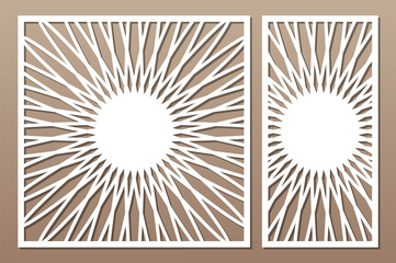 Laser cut panel. Set decorative card for cutting. Flower mandala mandala pattern. Ratio 1:1, 1:2. Vector illustration.