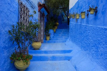 Traditional moroccan architectural details in the streets of the Blue City, Chefchaouen, Morocco