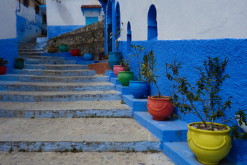Fototapeta na wymiar Traditional moroccan architectural details in the streets of the Blue City, Chefchaouen, Morocco
