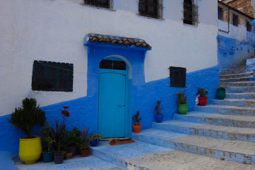 Traditional moroccan architectural details in the streets of the Blue City, Chefchaouen, Morocco