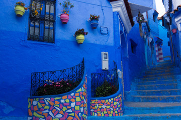 Traditional moroccan architectural details in the streets of the Blue City, Chefchaouen, Morocco
