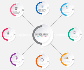 Business infographic template with 8 options circular shape