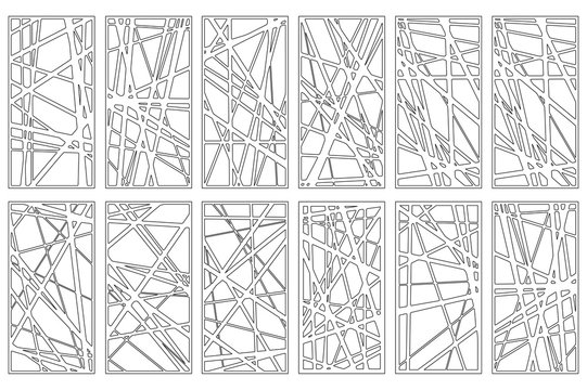 Set decorative card for cutting. Abstract linear pattern. Laser cut panel. Ratio 1:2. Vector illustration.