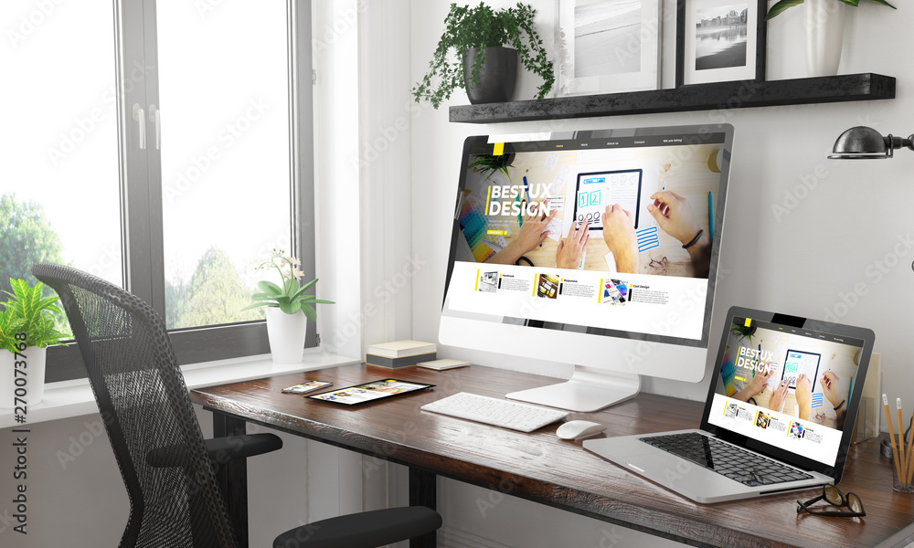Wall mural black and white responsive devices mockup responsive ux design website