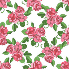 Seamless pattern of pink roses. Endless elements for your greeting cards, design, wedding announcements.