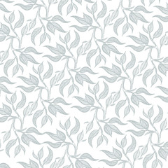 Hand drawn pattern tea leaves. Vector illustration