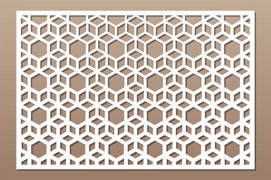 Laser cut panel. Decorative card for cutting. Arabic, line art pattern. Ratio 2:3. Vector illustration.