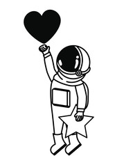 astronaut with spacesuit and heart in white background