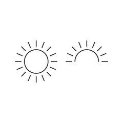 Sun and half sun for sunrise line icon, outline vector, linear style pictogram, Sunny weather symbol, logo illustration. Editable stroke. Vector illustration isolated on white background.