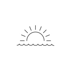 Sunrise or sunset over the sea linear minimal single flat icon. Sea and waves line vector icon. Vector illustration isolated on white background