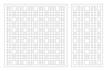 Laser cut panel. Decorative card for cutting. Arabic, line art pattern. Ratio 1:2, 1:1. Vector illustration.