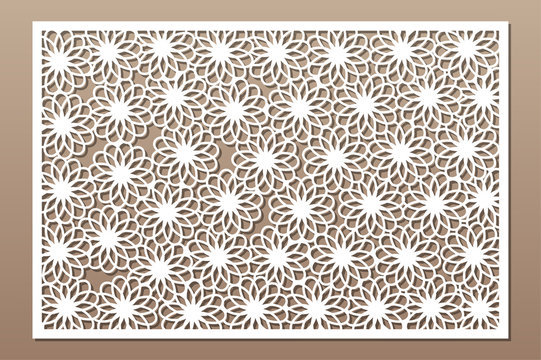 Laser cut panel. Decorative card for cutting. Flower Mandala Arabic art pattern. Ratio 2:3. Vector illustration.