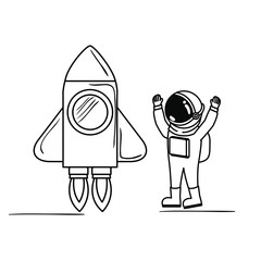 astronaut with spacesuit and rocket in white background