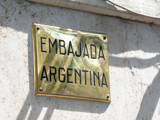 Gold plate of the Argentina's embassy in Rome, Italy