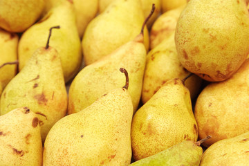 A large group of yellow pears close-up