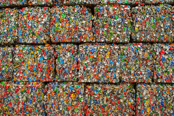 Garbage recycling center in Chisinau, Moldova. Separate garbage collection. Pollution concept. Rubbish. Coca Cola,Fanta. Aluminium bottles.