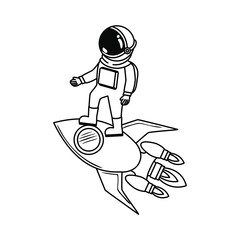 astronaut with spacesuit and rocket in white background