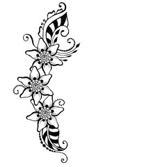 Flowers and leaves. Vertical vignette. Graphics. Vector