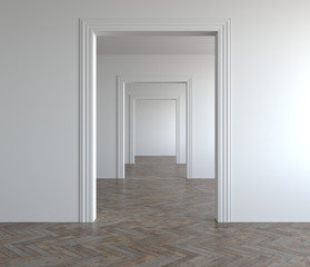 Abstract empty room with wall, floor, ceiling without, 3D illustration. 