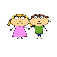 Vector. Man and woman hold hand. Flat cartoon character. Color illustration for modern design.