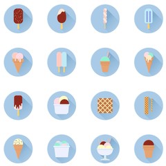 Ice cream collection in flat design. Buttons and icons
