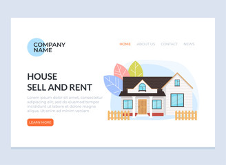 House sell and rent web page banner concept service. Vector flat cartoon graphic design illustration