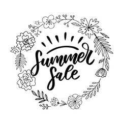 Vector word sale .Letters made of flowers and leaves Summer sale Holiday Flyer Banner Poster Summer sales