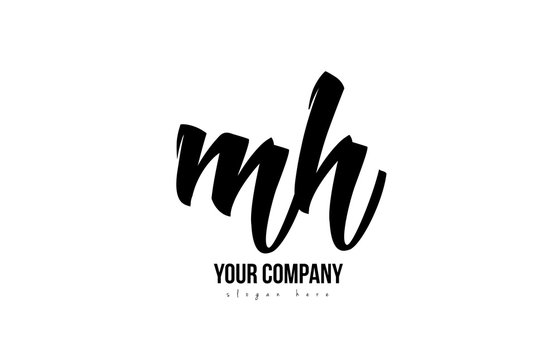 black and white mh m h alphabet letter combination logo icon design