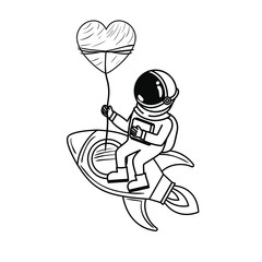 astronaut with spacesuit and rocket in white background