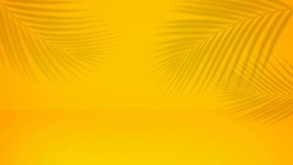 Fototapeta na wymiar Coconut leaf shadow on color yellow background.Tropical and holiday summer concepts
