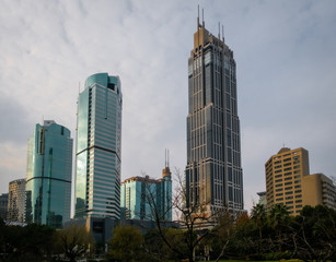 Set of skyscrapers in China, Shanghai city center people square